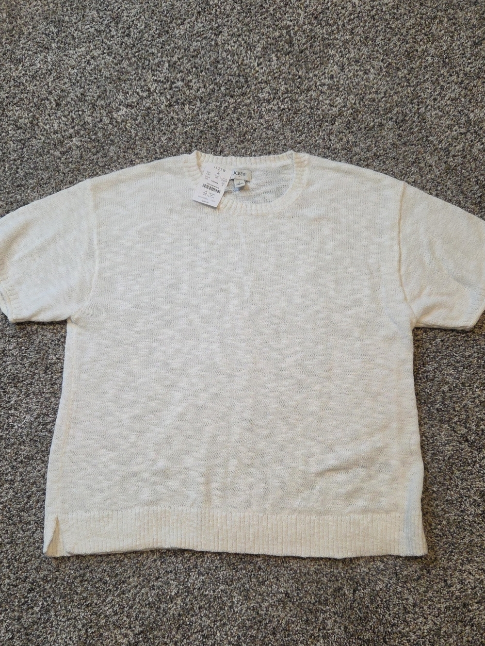 J. Crew Ivory Crewneck Short Sleeve Sweater